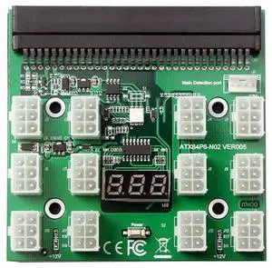 Vszerda PCI-E 64Pin to 12x 6Pin 12V Power Supply Breakout Board Adapter Converter for Ethereum BTC Antminer Miner Mining HP Server PSU GPU