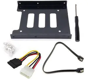 Vszerda 2.5 to 3.5 Inch Hard Disk Metal Bracket Adapter HDD Holder with IDE 4P Male to SATA 15 Pin Cable SATA 3.0 Cable for Desktop PCSSD Server (Black)