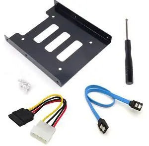 Vszerda 2.5 to 3.5 Inch Hard Disk Metal Bracket Adapter HDD Holder with IDE 4P Male to SATA 15 Pin Cable SATA 3.0 Cable for Desktop PCSSD Server (Blue)