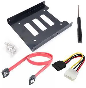 Vszerda 2.5 to 3.5 Inch Hard Disk Metal Bracket Adapter HDD Holder with IDE 4P Male to SATA 15 Pin Cable SATA 3.0 Cable for Desktop PCSSD Server (Red)