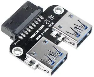 Vszerda 20Pin to Dual USB3.0 Adapter Connverter Desktop Motherboard 19 Pin/20P Header to 2 Ports USB 3.0 A Female Connector Card Reader (Horizontal Version)