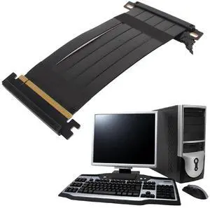 Vszerda PCIE 4.0 x16 Extender Riser Cable, High Speed Flex Dual Sided Reverse 180 Degree PCI E Ports GPU Graphic Card Extension Cable for RX 7900 7800 7700 7600 7500,etc (Black)  20CM