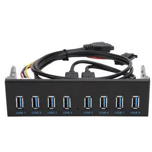 Vszerda Front Panel USB 3.0 Hub 8 Port,19 Pin to 8 Port USB 3.0 Hub for PC, 8 Ports Hub Optical Drive Extension Front Panel Adapter for PC Computer Case Front Bay