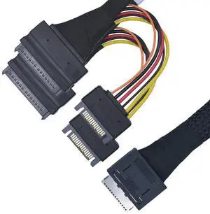 Vszerda PCIe 4.0 Oculink SFF-8611 8X to 2 SFF-8639 U.2 NVMe SSD Cable with 15 Pin SATA Power, 1.6ft (50cm)