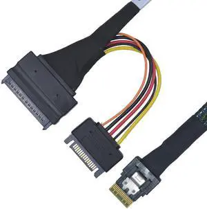 Vszerda PCIe 4.0 Slim SAS SFF-8654 4i to U.2 SFF-8639 NVMe SSD Cable Adapter with 15 Pin SATA Power, 1.6ft (50cm)