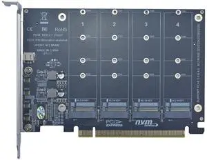 Vszerda M.2 PCIe Adapter x16 Gen4 for 4 Ports M2 SSDs, PCIe M.2 Expansion Card for 4 M.2 2280 2260 2242 2230 NVMe SSDs M Key