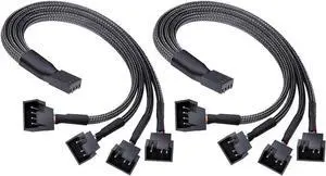 2 Pack 4-Pin PWM Fan Splitter Cable ,Sleeved Motherboard CPU Cooler 4Pin Header 1 to 4 Y Splitter Hub Internal Power Extension Adapter Case Fan 1x4 Converter - 10 inches,2-Pack