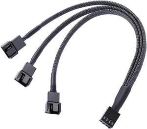 Black Net Jacket Sleeved 10 inch PWM 4pin 1 to 3 4-pins Fan Splitter Hub Power Fan-out Adapter Cable,Motherboard PMW 4-pin header 1x3 Fan-Out Power Cable - 10"