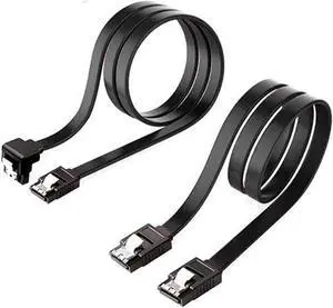 SATA III 6Gbps 1x Straight Data Cable and 1x 90 Degree Angle Cable with Locking Latch for SATA HDD SSD drives (2Pack)