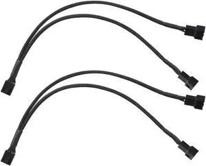 PWM Fan Splitter Cable 1 to 2, Black Sleeved 2 Way PC Fan Extension Cable Compatible with Computer 3 Pin & 4 Pin CPU / Case Fans, 10 Inch, 2 Pack