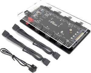 12V 4pin to 5V 3Pin ARGB Convertor Controller & 4Pin PWM 2-In-1 Hub 8 Ports,4Pin Fan & Mistic Light Sync Adapter with PMMA Case and Magnetic Standoff for A.SUS/M.SI LED Strip - SATA Powered