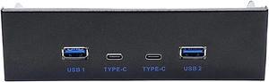 USB 3.2 10Gbps USB Front Panel Hub 5.25 inch Bay 2x Type-C and 2x USB-A 4 Ports USB Computer Case Expansion Adapter,USB 3.2 Motherboard Header 20Pin Key-A Type-E to 4 USB Splitter Adapter -2.6FT Cable