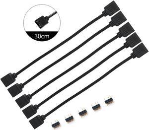 5 Pack 5V 3-Pin RGB Female to Female RBW LED Strip Extension Cable w/ Gender Changer Adapter - 1 Foot