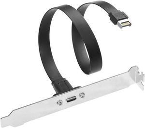 20Gbps USB 3.2 Gen 2x2 USB-C Adapter Flat Cable, Internal USB 3.2 20-Pin Type-E A Key Motherboard Header to Type-C Female Extension Cable with Full-Profile PCIe Bracket Cover,1.64FT