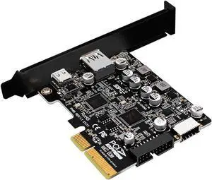USB C 10Gbps PCIe 3.0 Card,PCI Express x4 to USB 3.2 Type-C and Type-A 10Gb/s with Type-E A Key & USB 3.0 20Pin Motherboard Header Expansion Card for Front Panel w/ Full-Profile & Low-Profile Bracket