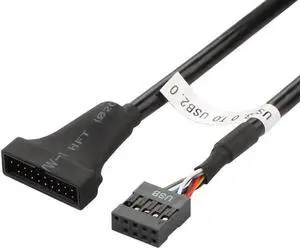 Motherboard USB 2.0 9Pin to USB 3.0 20pin Adapter Coverter Cable - USB 2.0 9pin Female to USB 3.0 20pin Male- Black
