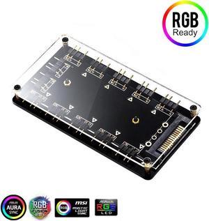 ARGB Hub 5V 3Pin SYNC 11 Ports Splitter w/ Magnetic Standoff & PMMA Case,SATA to 3pin Addressable RGB Adpater for LED Strip Lighting,Fans & Cooler- 1.64FT Extension Cable