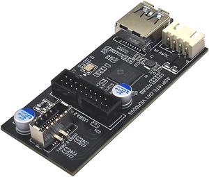 Motherboard Internal USB 3.0 20Pin/19P Header to USB 3.2 Type-E A-Key and USB3 20 Pin Hub Splitter, Convert MB USB 19Pin Male to 2 Ports Expansion Card - 1.3FT USB 19-pin Internal Cable