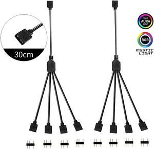 2 Pack 5V 3-Pin RGB 4-Way Female to x Female RBW LED Strip Splitter Cable,4 Port AURA RGB Lighting Hub w/ Gender Changer Adapter - 1 Foot