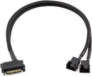 SATA to 3 Pin 4 Pin Fan Sleeved Power Splitter Cable Adapter,15Pin SATA to 2 x TX3 / TX4 (PWM) 12V PC Case Fan Cooler Y Splitter Power Extension Cord - 10 Inch,Black