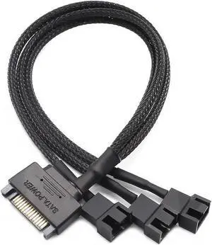 SATA to 3 Pin 4 Pin Fan Sleeved Power Splitter Cable Adapter,15Pin SATA to 3 x TX3 / TX4 (PWM) 12V PC Case Fan Cooler Y Splitter Power Extension Cord - 10 Inch,Black