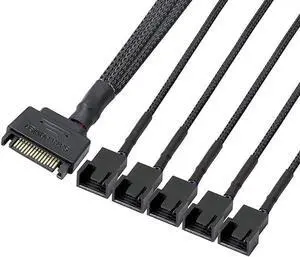 SATA to 3 Pin 4 Pin Fan Sleeved Power Splitter Cable Adapter,15Pin SATA to 5 x TX3 / TX4 (PWM) 12V PC Case Fan Cooler Y Splitter Power Extension Cord - 10 Inch,Black