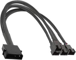 Molex to 3 Pin 4 Pin Fan Sleeved Power Splitter Cable Adapter,Molex LP4 to 4 x TX3 / TX4 (PWM) 12V PC Case Fan Cooler Y Splitter Power Extension Cord - 10 Inch,Black
