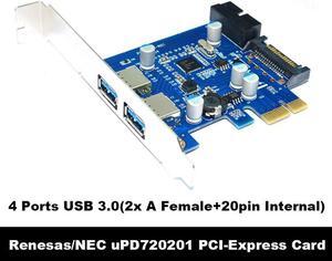 Vszerda  4 Port PCIE PCI-e to USB 3.0 (2 x Type A+ 20 Pin Internal) Expansion Card Hub Controller PCI Express Card Adapter w/ SATA Power