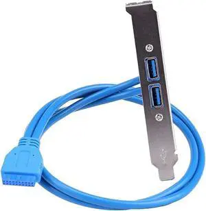 USB 3.0 Motherboard 20-Pin Header to 2x USB 3.0 A Female Adapter Cable w/ Full Profile PCI Slot Bracket ,2 Ports USB 3.0 Back Panel Expansion Bracket to 20Pin - Blue,1.64ft