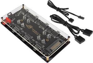 4Pin PWM Hub & 5V 3Pin ARGB with SATA Power 2-in-1 8 Way Sync CPU Cooling Fan Addressable RGB Lighting PCB Splitter for Extended Motherboard Interface & LED Strip -PMMA Case