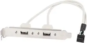 2 Port USB 2.0 Bracket Cable,Motherboard USB 2.0 9pin to 2 x Female Adapter Splitter Cable w/ Full-Profile PCI Slot Cover - (1ft/30CM)