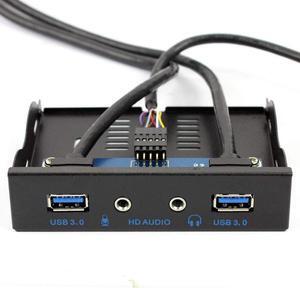 3.5" Front Panel USB 3.0 Hub, Motherboard 20 Pin to 2 Ports USB 3.0 Splitter, HD Audio Mic Connector Adapter with Internal Floppy Bay Bracket - 2 Feet Cables
