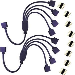 12V 4-Pin RGB 4-Way Female to x Female RBW LED Strip Splitter Cable,4 Port AURA RGB Lighting Hub w/ Gender Changer Adapter - 1 Foot