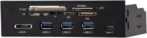 5.25 inch PC Case Front panel All-in-1 Multifunction USB 2.0 Card Reader w/ 3 Port USB3.0,Type-C, eSATA ,Support MD,SD/MMC,XD,TF,M2,MS,64G CF Card