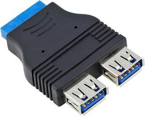 Dual Port USB 3.0 to Motherboard Mainboard Internal 20pin /19pin Header Adapter ,20-pins to 2 X USB A Female Connector