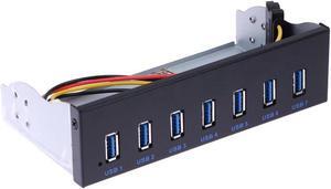PC Case 5.25 inch front panel 7 Ports USB 3.0 USB Hub w/ Molex 4pin Power Connecor(USB 3.0 20pin Connector & 2.6ft Adapter Cable)