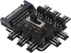PC Fan Speed Controller - 8 Way Cooling Fan Hub w/ 7/12V Voltage Switch - 1 to 8 Multi Way Splitter for 3-Pin / 4 Pin Case Fan - PCB Adapter - Power by SATA