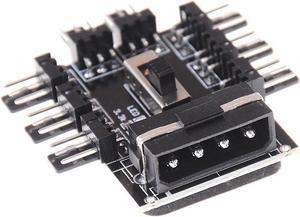 PC Fan Speed Controller - 8 Way Cooling Fan Hub w/ 7/12V Voltage Switch - 1 to 8 Multi Way Splitter for 3-Pin / 4 Pin Case Fan - PCB Adapter - Power by Molex