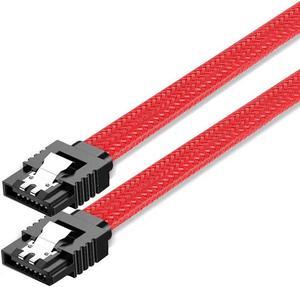 SATA 3.0 Cable,Sleeved SATA III Straight HDD SDD Data Cable,Nylon Braided Cable with Locking Latch for SATA HDD, SSD, CD Driver, CD Writer - 18 inches,Red