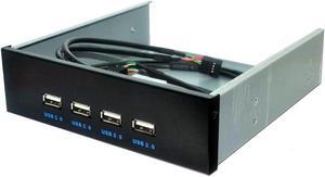 4 Ports USB 2.0 USB Hub PC Case 5.25 Inch Front Panel, Powered by Molex 4pin Connector - Motherboard USB 9/10 Pin to 4 USB-A Adapter - 2ft Adapter Cable