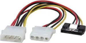 Vszerda 8 inch Molex 4-pin Power Extension Cable w/ 8" Molex 4-pin Male toSATA Power 15-pin Female latch locking Power Adpater Converter Cable