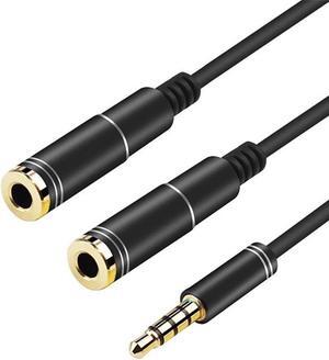 Audio Cable 3.5mm Jack Headphone Microphone Splitter,4 Pole Male to 2 Female Headset+ Mic Aux Extension Adapter for Android Phone & iPhone