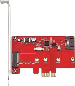 PCIe X1 to M.2(NGFF) + SATA 6G (HDD/SSD) with Standard Profile Bracket,ASM1061 Chipset PCI-Express to B Key M.2 SATA SSD 2280 2260 2242 2230 w/ SATA III Port