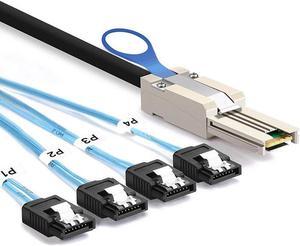 Mini SAS 36Pin (SFF-8088) Male to 4 SATA 7Pin Female Cable with Latch, External Mini SAS SFF8088 Host/Controller to 4 SATA Target/Backplane - 3.3FT