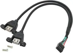 Panel Mount USB 2.0 Cable - Motherboard USB 9Pin to 2 USB A Female Splitter Cable w/ Screws - 1.64FT,Black