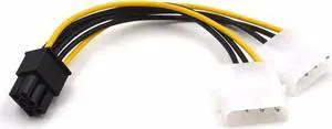 6 inch 6-Pin PCI Express to 2 x IDE Molex 4 pin LP4 Graphics Video Card Power Converter Cable - PCIe 6 pin to Dual 4pin Adapter