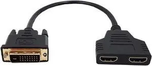 DVI to HDMI Cable, Gold-Plated DVI-D(24+1) Male to Dual HDMI Female 1080p HDMI Video Adapter Splitter Cable (Only 1 output device should be active at any time)