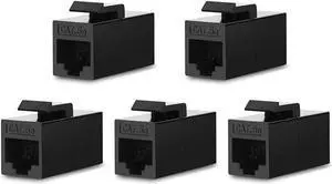 5-PACK CAT5E UTP RJ45 Jack Female to Female Coupler Keyston Insert Snap-in Connector Socket Adapter for Wall Plate,Outlet Patch Panel,Black