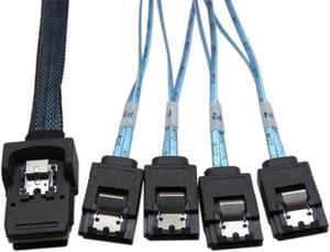 Vszerda 1 Meter Internal Mini SAS 36pin SFF-8087 Host/Controller to 4 x SATA 7pin Target/Backplane Forward Breakout Cable w/ Nylon Braiding