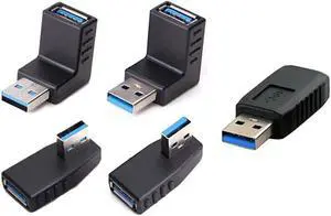 Vszerda USB 3 Male to Female Gender Changer Adapter Connector Kit,USB 3.0 Header 180 / 90 Degree (Right,Left,Up,Down) Notebook Laptop Port Jack Protector Saver - 5 Pack